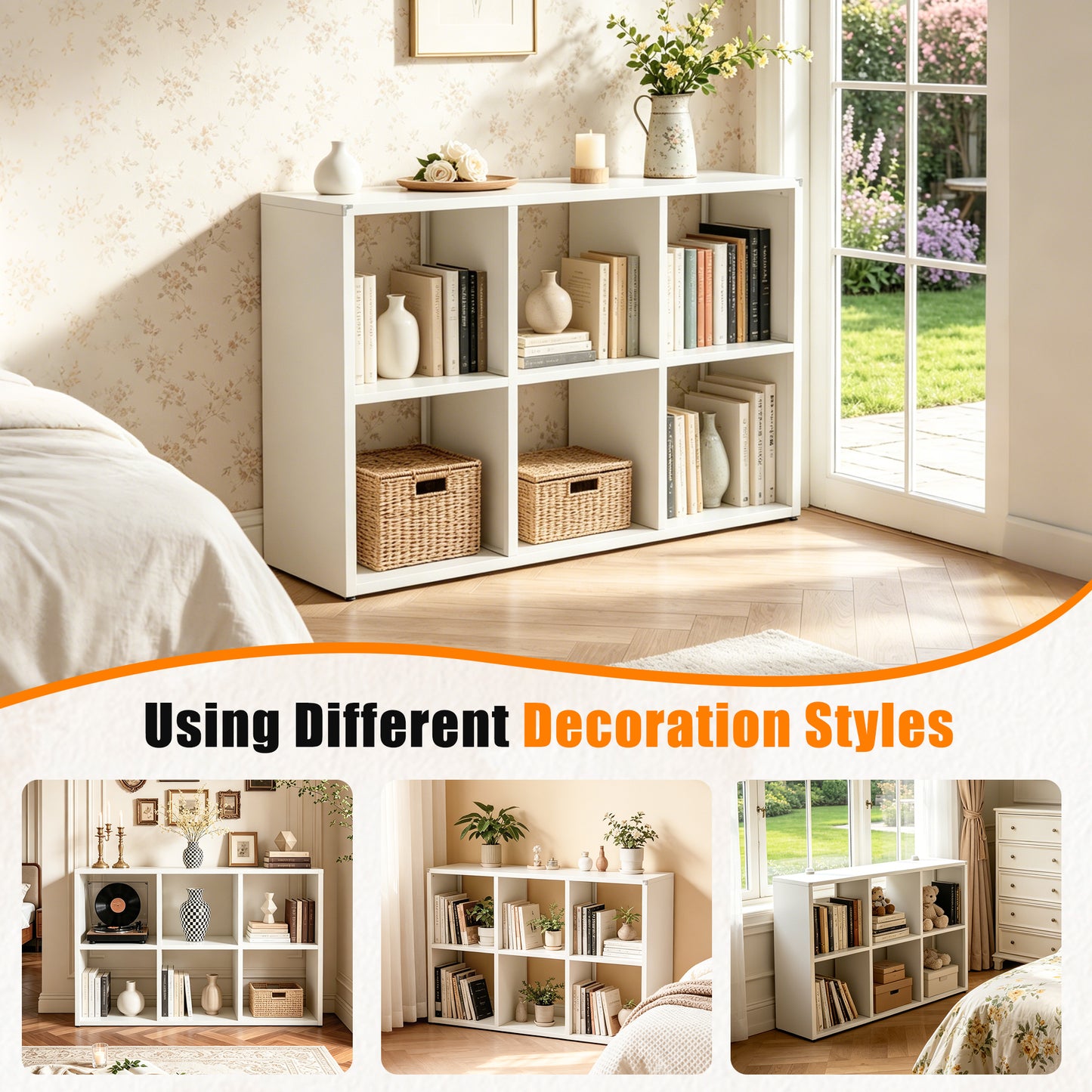 VIYET 6-Cube Metal Bookcase, 41"H Open Storage Organizer with 6 Cubes, Freestanding Display Shelf
