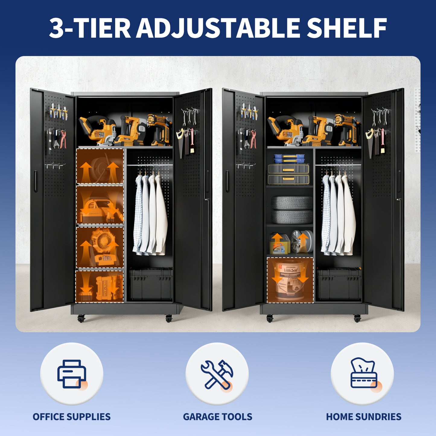 VIYET 71" Rolling Metal Storage Locker with Lockable Doors, Freestanding Steel Wardrobe Cabinet for Home Office School Gym