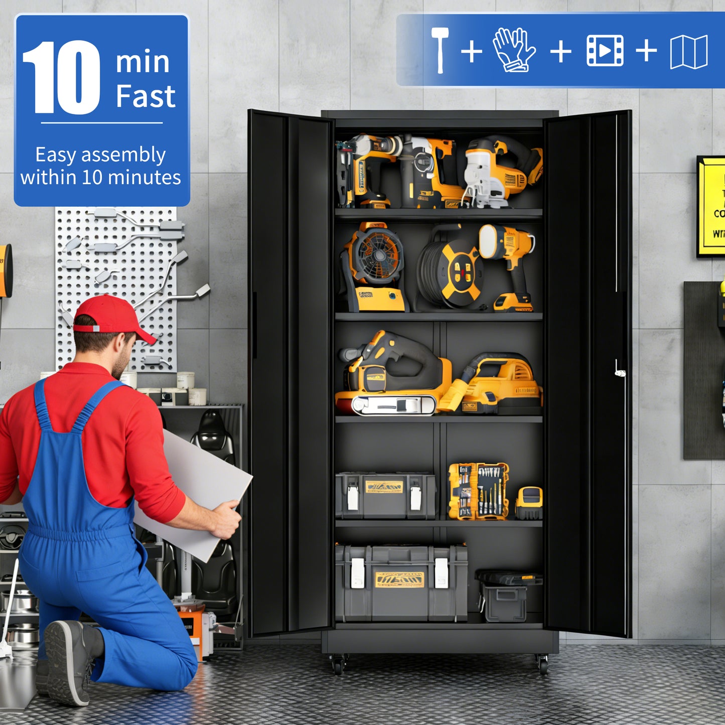 VIYET 71"H Rolling Garage Storage Cabinet,Heavy-Duty Metal Lockable Cabinet w/ 4 Adjustable Shelves (Mobile Tool Organizer for Workshop/Office)