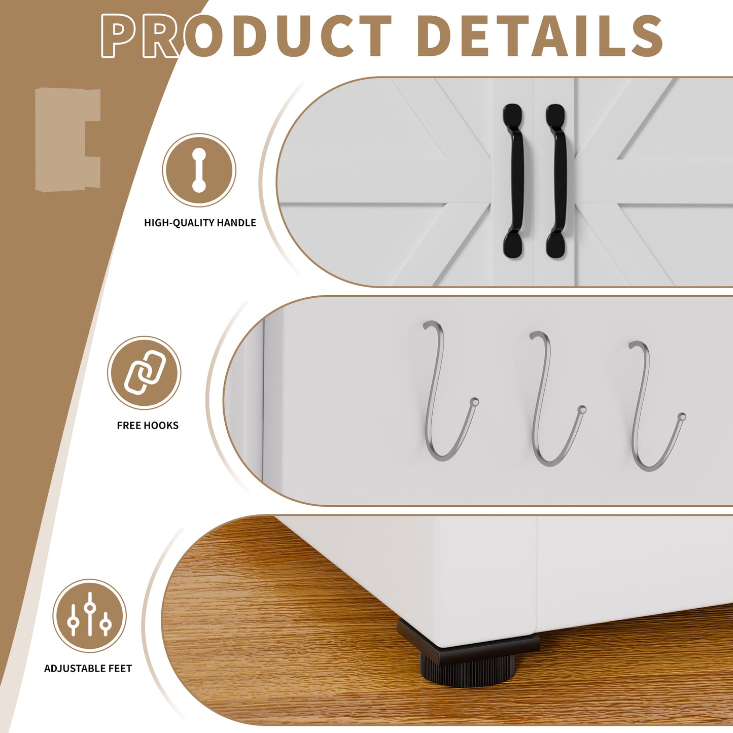 VIYET 71"H Heavy-Duty White Steel Pantry Cabinet,Large Countertop+Adjustable Shelves+Drawers+Hooks,Modern Storage for Kitchen/Bathroom/Living Room