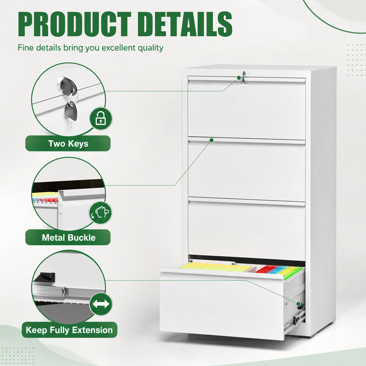 VIYET 4 Drawer Lateral File Cabinet, Metal Filing Cabinet with Lock, Wide Steel Office Storage for Letter, Legal, A4 & F4 Files