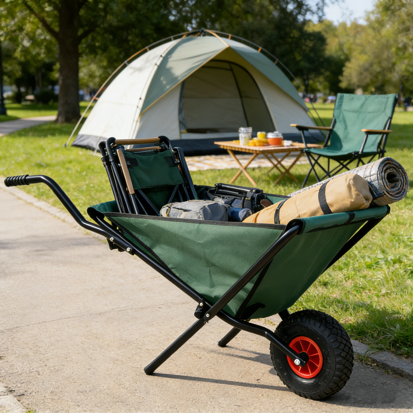 VIYET Collapsible Folding Wheelbarrow, 176 Lbs Lightweight Garden Cart, Heavy-Duty Oxford Cloth Yard Cart with 10" Pneumatic Tire for Lawn, Green