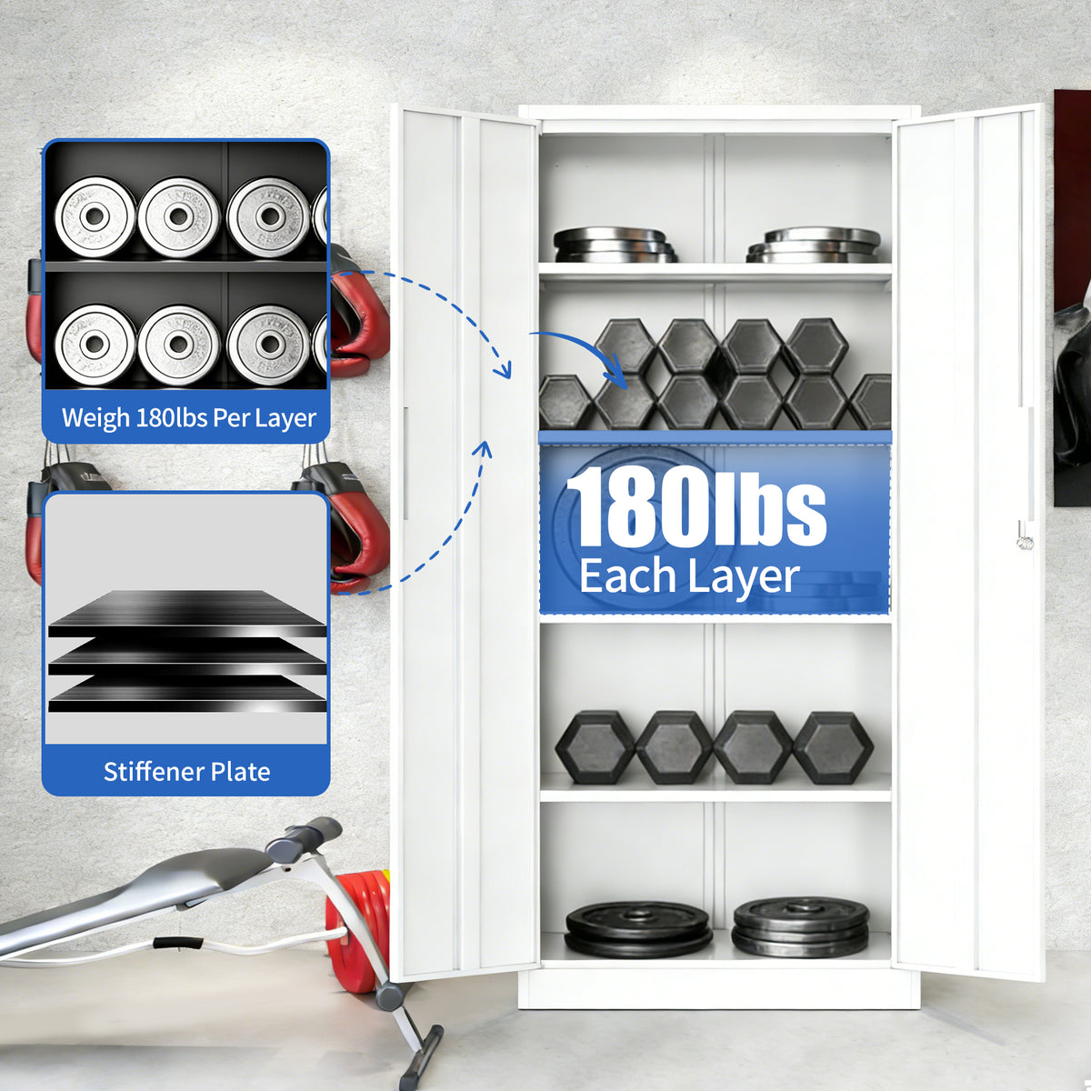 VIYET 71" Metal Storage Cabinet, Lockable Steel Utility Cabinet with 4 Adjustable Shelves, 180 Lbs per Shelf, Double Doors for Office & Pantry