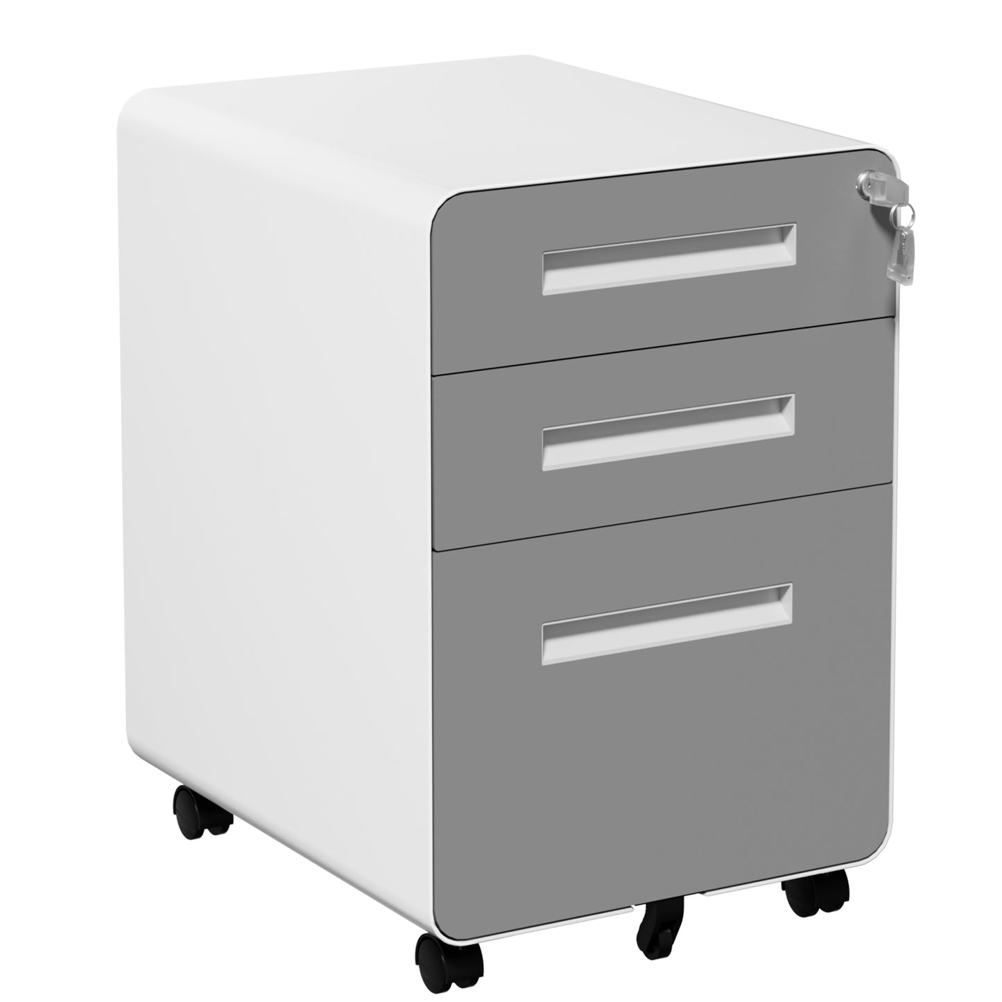 VIYET 3 Drawer Mobile File Cabinet, Gray Metal Rolling Filing Cabinet with Lock, Steel Office Storage Cabinet on Wheels for Letter Legal Files, Home Office Organizer