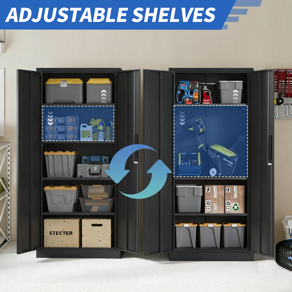 VIYET 71" Metal Storage Cabinet, Lockable Steel Utility Cabinet with 4 Adjustable Shelves, 180 Lbs per Shelf, Double Doors for Office & Pantry