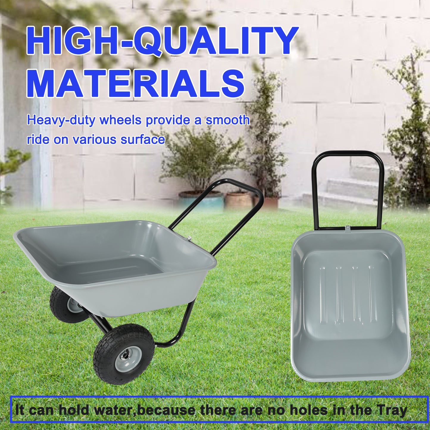 VIYET Two-Wheeled Garden Cart, 35L Large Capacity Utility Cart with 10-Inch Pneumatic Tires, Leak-Proof Design for Garden, Warehouse, Outdoor, Gray