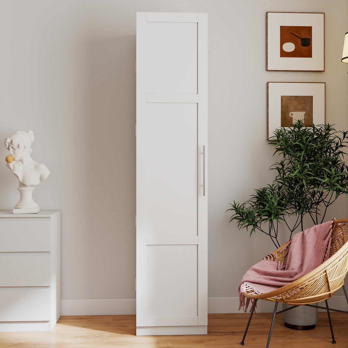 VIYET 71" Freestanding Kitchen Pantry Cabinet - White Particle Board+MDF, 2 Adjustable Shelves, Side Racks