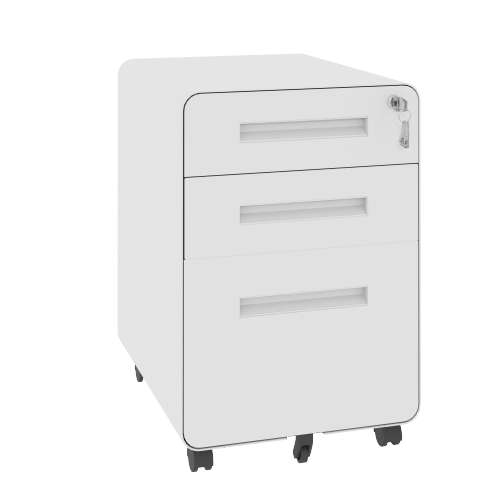 VIYET 23"H Mobile File Cabinet with Lock - All-Steel Fully Assembled, Anti-Tip Design & Locking Casters, Fits A4/Letter, for Home/Office (Black+White)