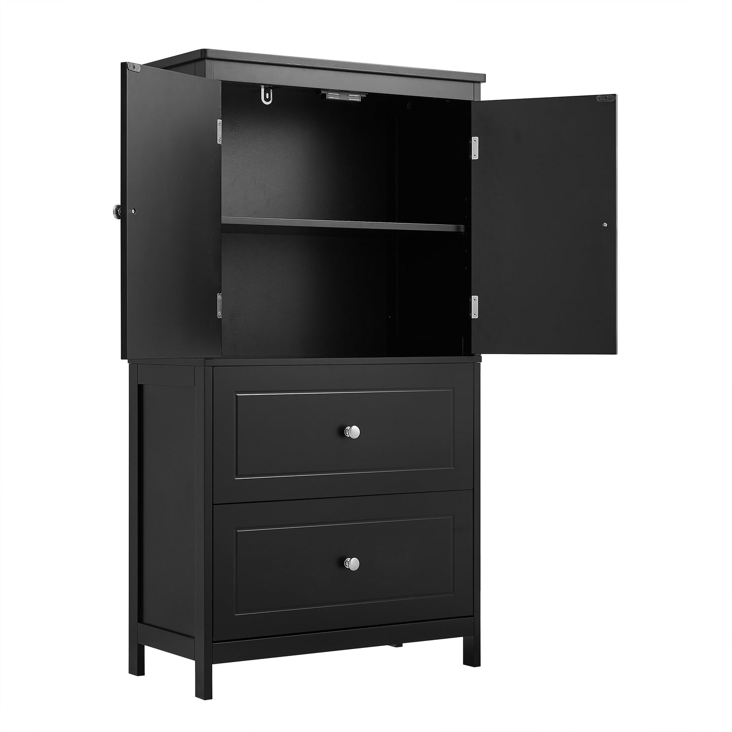 VIYET 43" 2-Door 2-Drawer Storage Cabinet, Black MDF Adjustable-Shelf Organizer, Anti-Tipping Waterproof Multi-Scene Cabinet