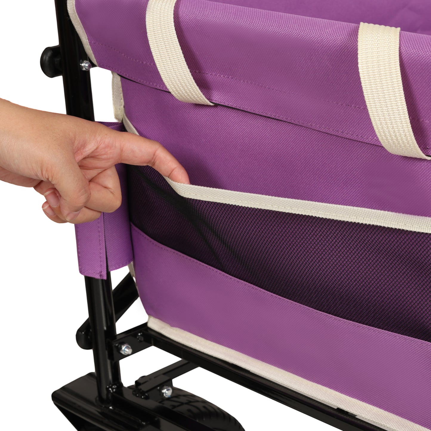 VIYET 3-in-1 Convertible Folding Wagon Cart with Bench Seat & Storage, 500lbs Heavy-Duty 180L Utility Wagon, All-Terrain Wheels for Camping Beach Sports Garden, Purple