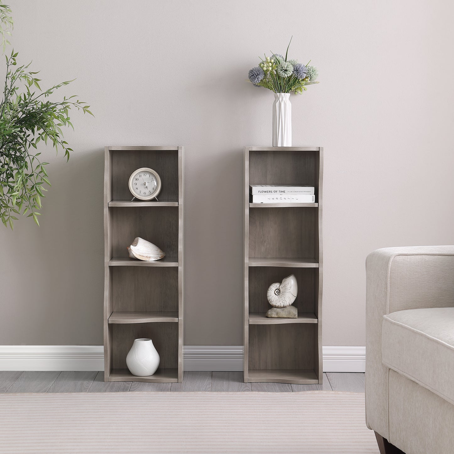 VIYET 71" 8-Tier Ultra-Thin Adjustable Bookshelf, Gray MDF Display Rack w/ Wavy Border (Detachable Home Office Organizer)