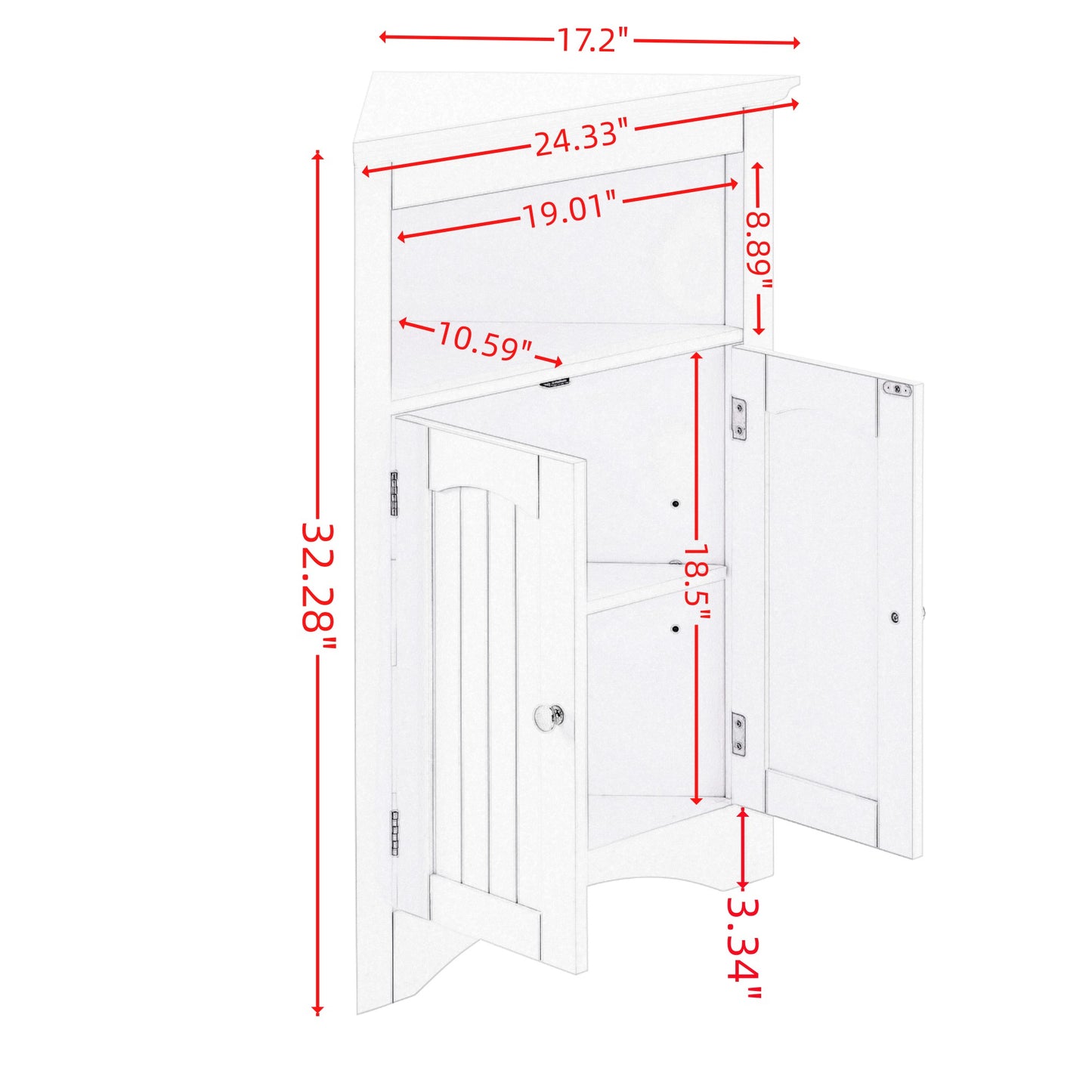 VIYET 32" Multifunctional Corner Cabinet - Black MDF, Freestanding, Doors & Adjustable Shelves