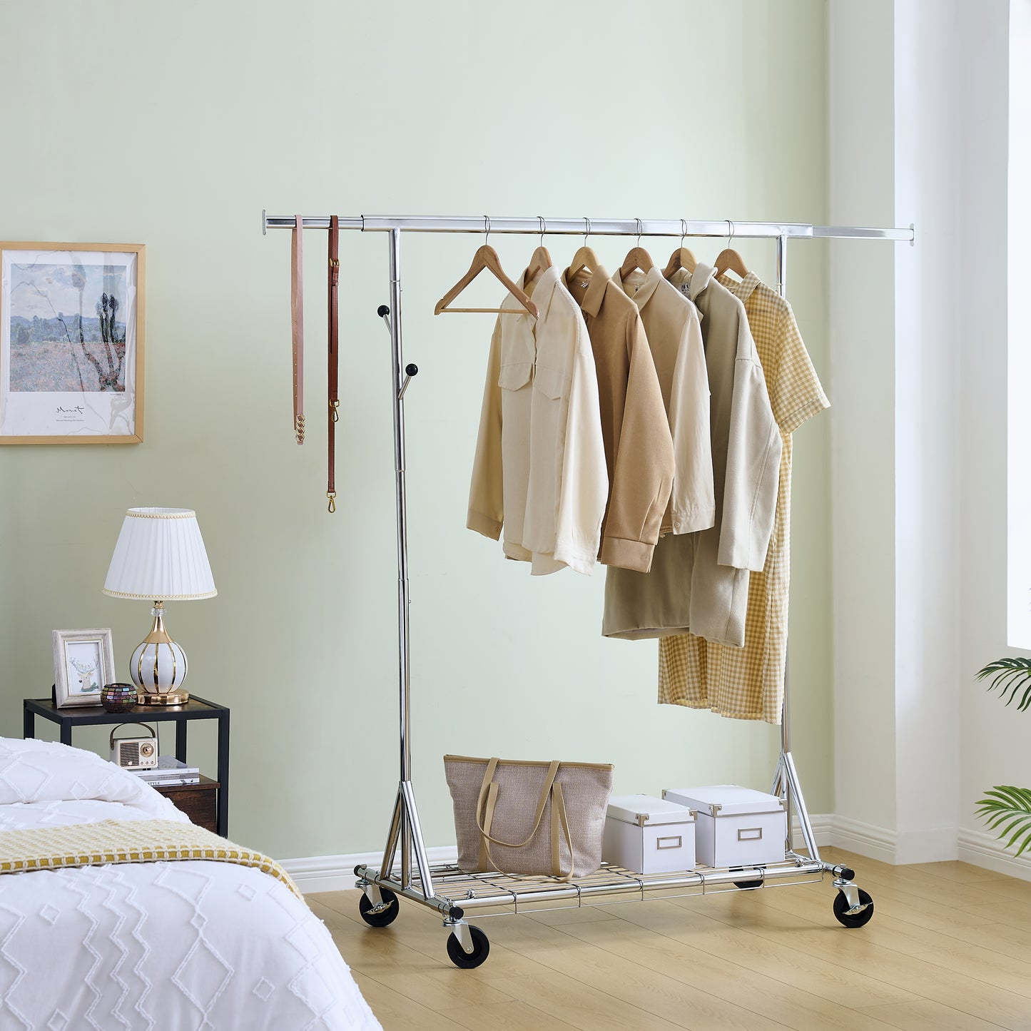 VIYET 68" 600LBS Heavy-Duty Rolling Clothes Rack, Collapsible Iron Commercial Garment Rack (Portable Hanger for Bedroom)