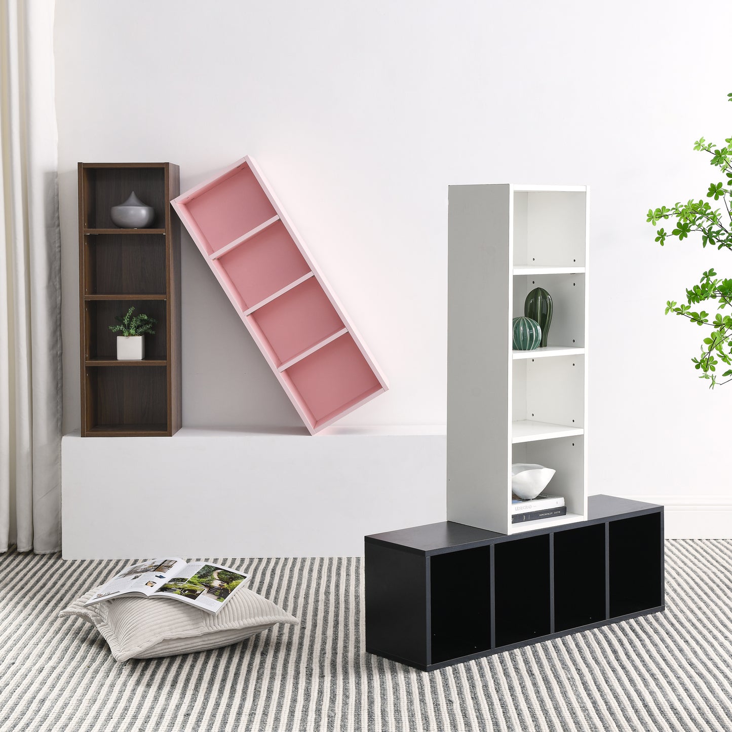 VIYET 11.6"×9.3"×70.9" 8-Tier Media Tower Rack - Black MDF, Adjustable Shelves