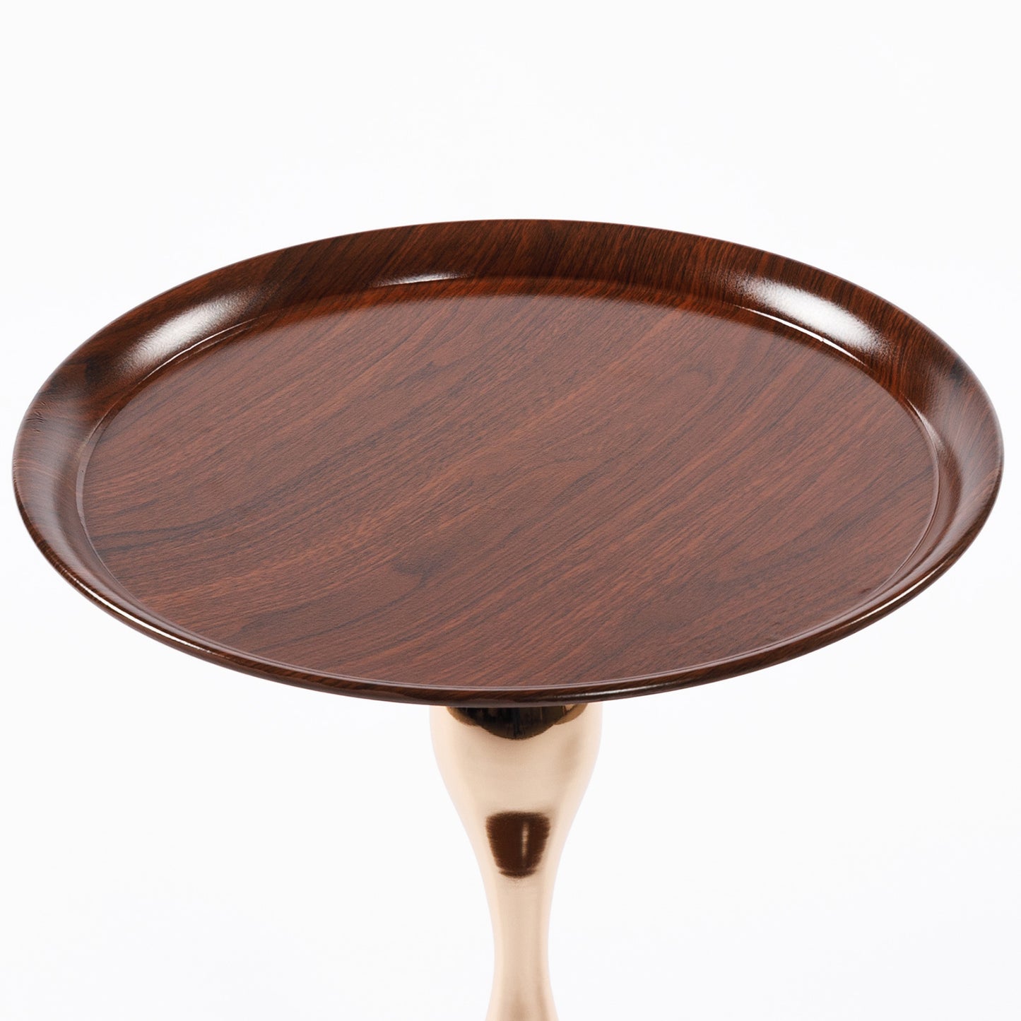 VIYET 21" Mermaid Tail Round End Table, Art Deco Metal Pedestal Accent Table, Minimalist Tray-Style Side Table for Small Spaces (Walnut Brown)