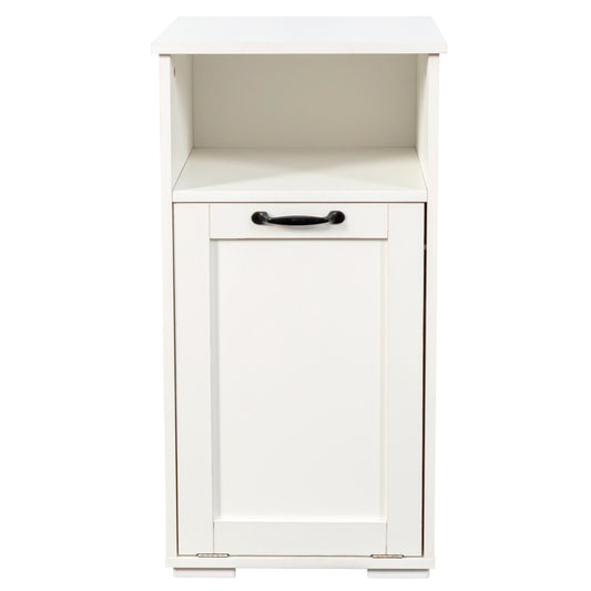VIYET 29.5" Storage Cabinet, White Particle Board+MDF Storage Cabinet w/ 1 Removable Liner Bag & Open Shelf