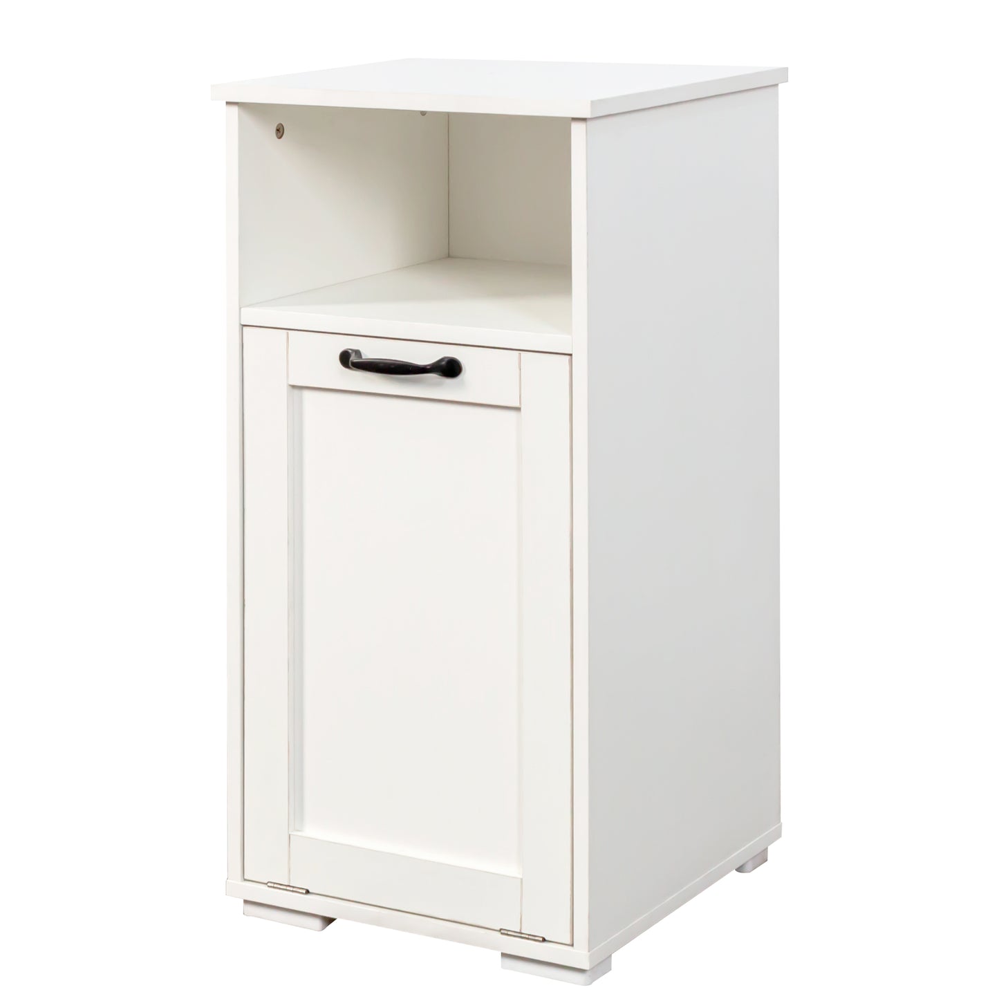 VIYET 29.5" Storage Cabinet, White Particle Board+MDF Storage Cabinet w/ 1 Removable Liner Bag & Open Shelf
