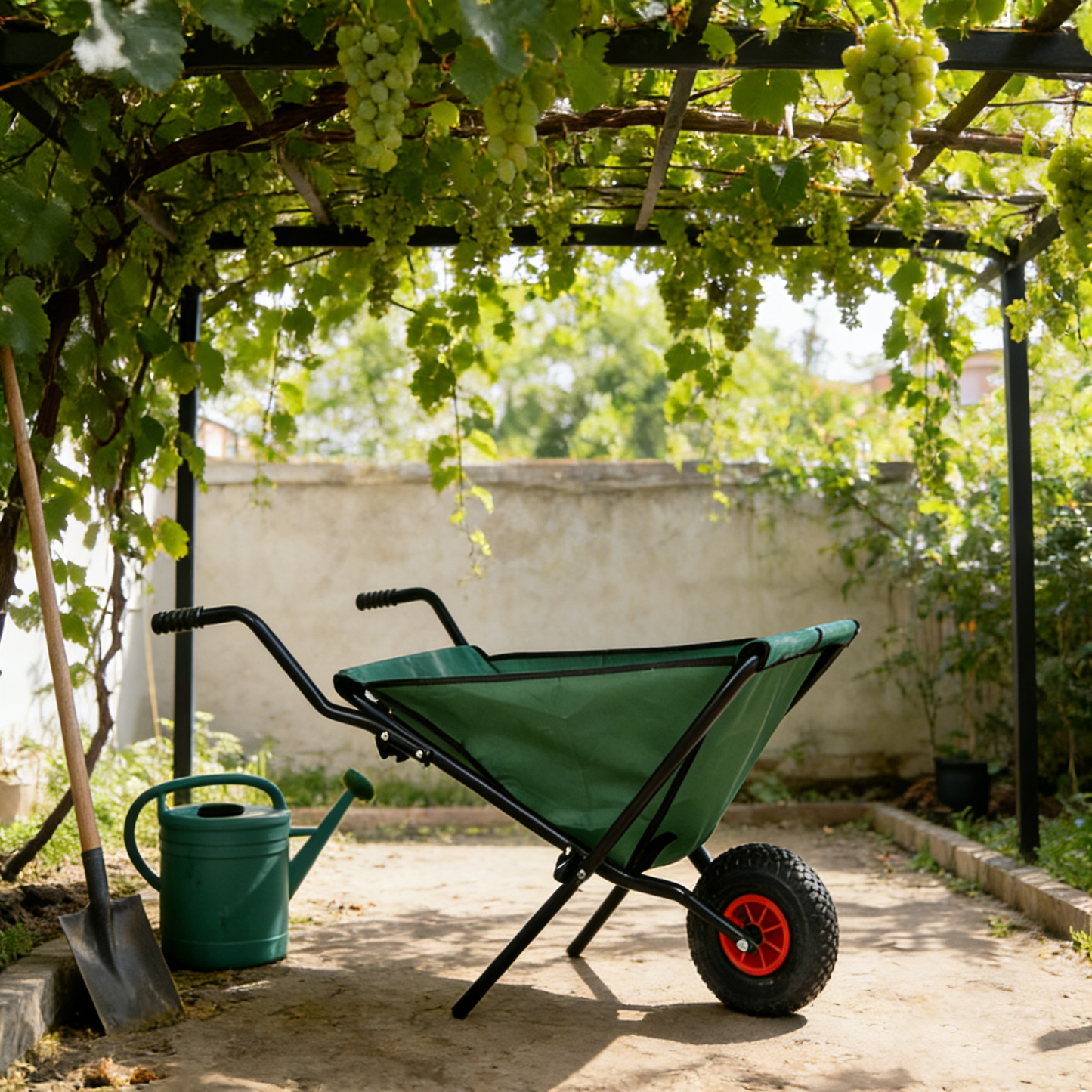 VIYET Collapsible Folding Wheelbarrow, 176 Lbs Lightweight Garden Cart, Heavy-Duty Oxford Cloth Yard Cart with 10" Pneumatic Tire for Lawn, Green