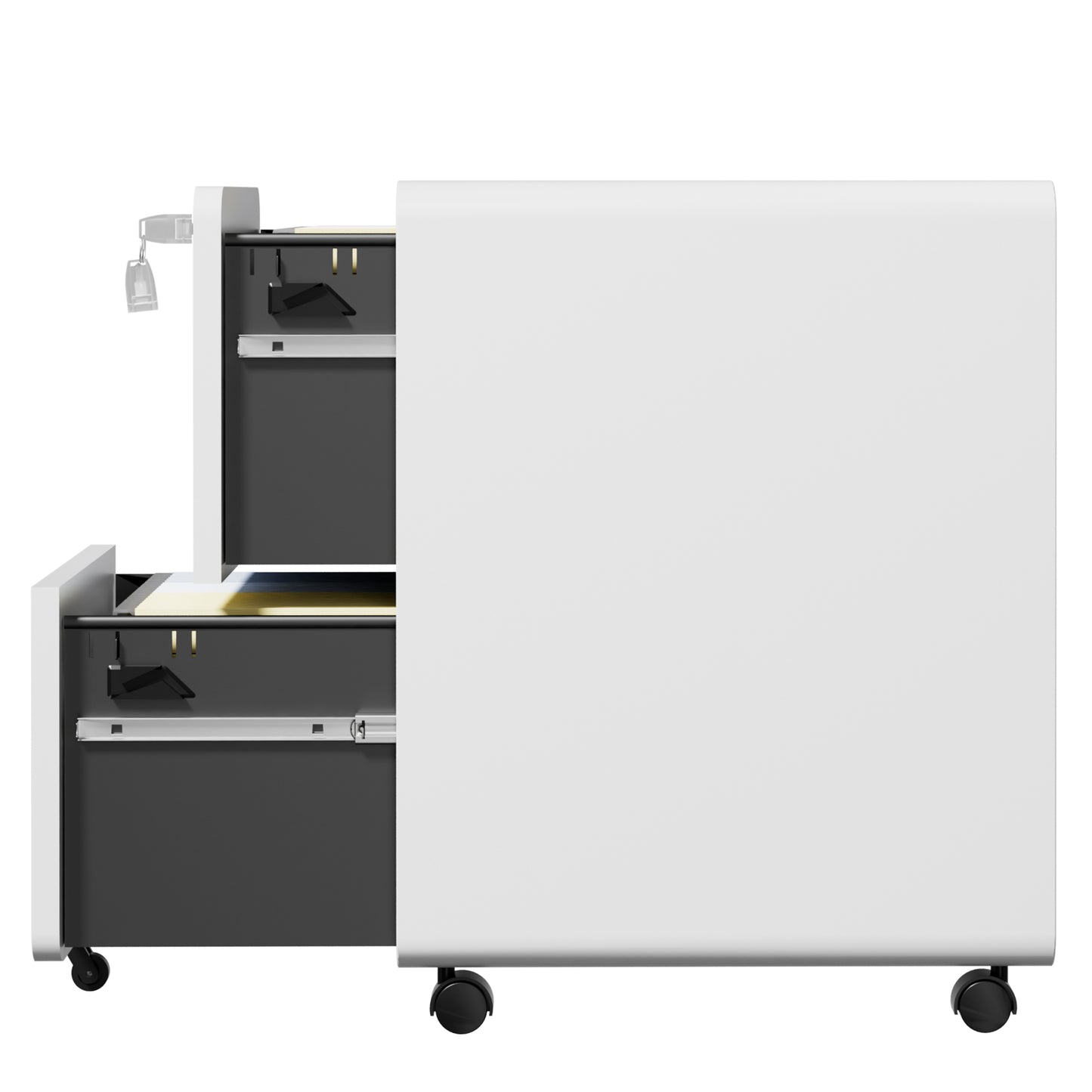 VIYET 2 Drawer Mobile File Cabinet, Metal Rolling Filing Cabinet with Lock, Fully Assembled Steel Office Storage Cabinet for Letter Legal Files, White