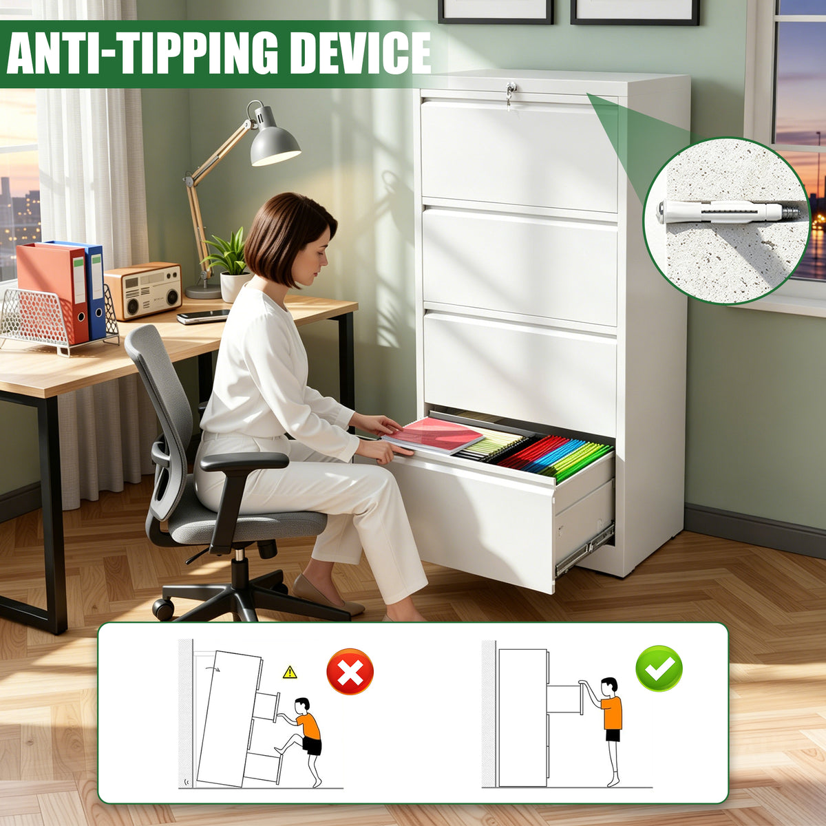 VIYET 4 Drawer Lateral File Cabinet, Metal Filing Cabinet with Lock, Wide Steel Office Storage for Letter, Legal, A4 & F4 Files