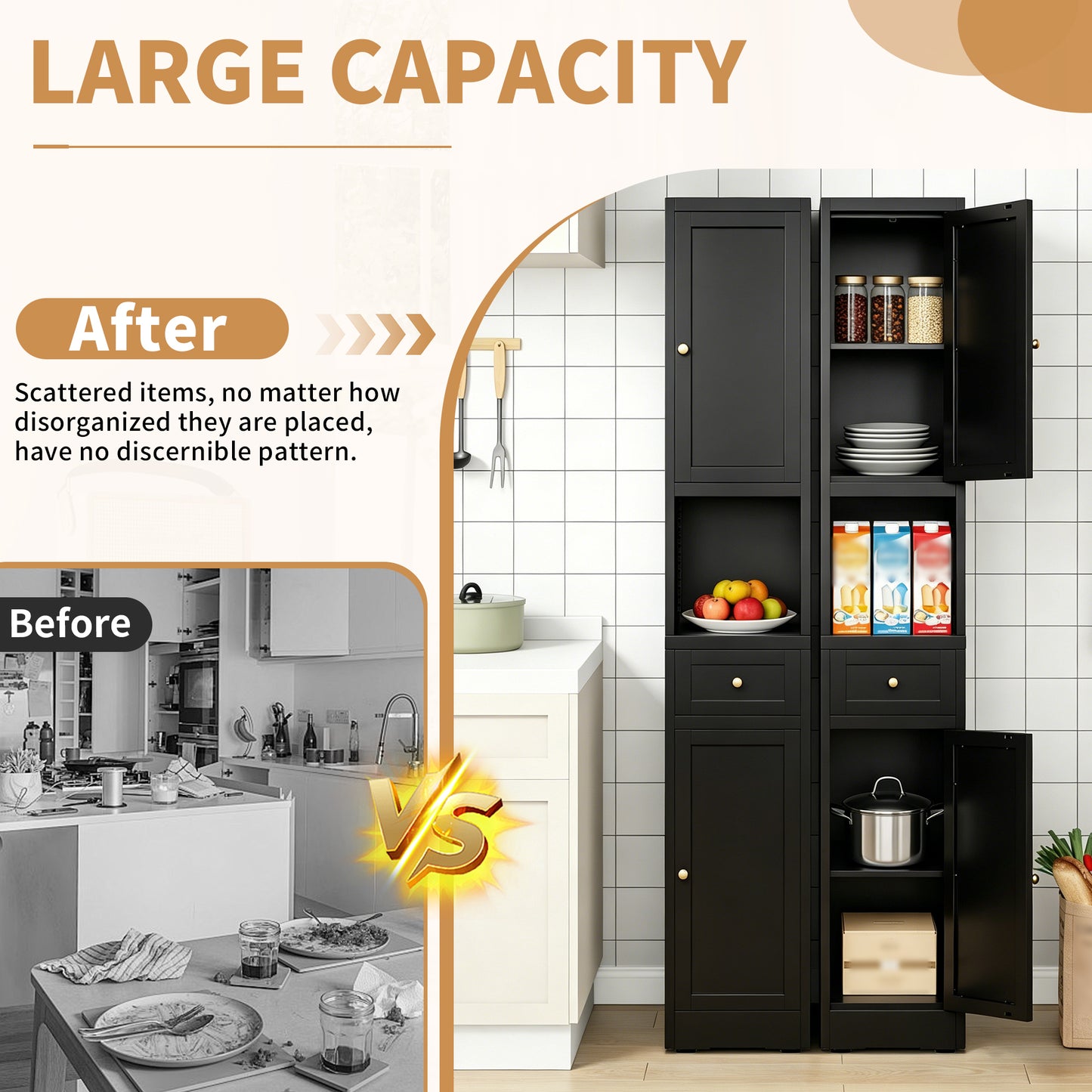 VIYET 71" Tall Black Bathroom Storage Cabinet, Slim Metal Storage Organizer with 2 Doors, Adjustable Shelves, Freestanding Cabinet