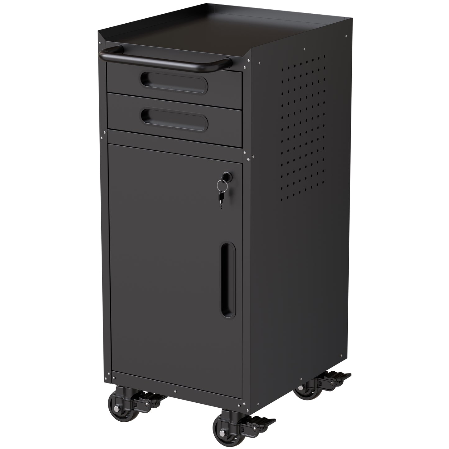 VIYET 34" Narrow Rolling Tool Cabinet - Slim 2-Drawer Space-Saving Storage with Lockable Door, Black