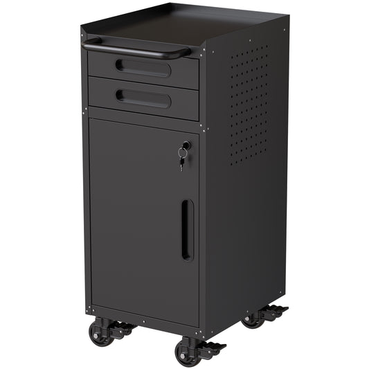 VIYET 34.3" Narrow Rolling Tool Cabinet with Lockable Door & 2 Drawers, Slim Metal Storage Organizer on Wheels