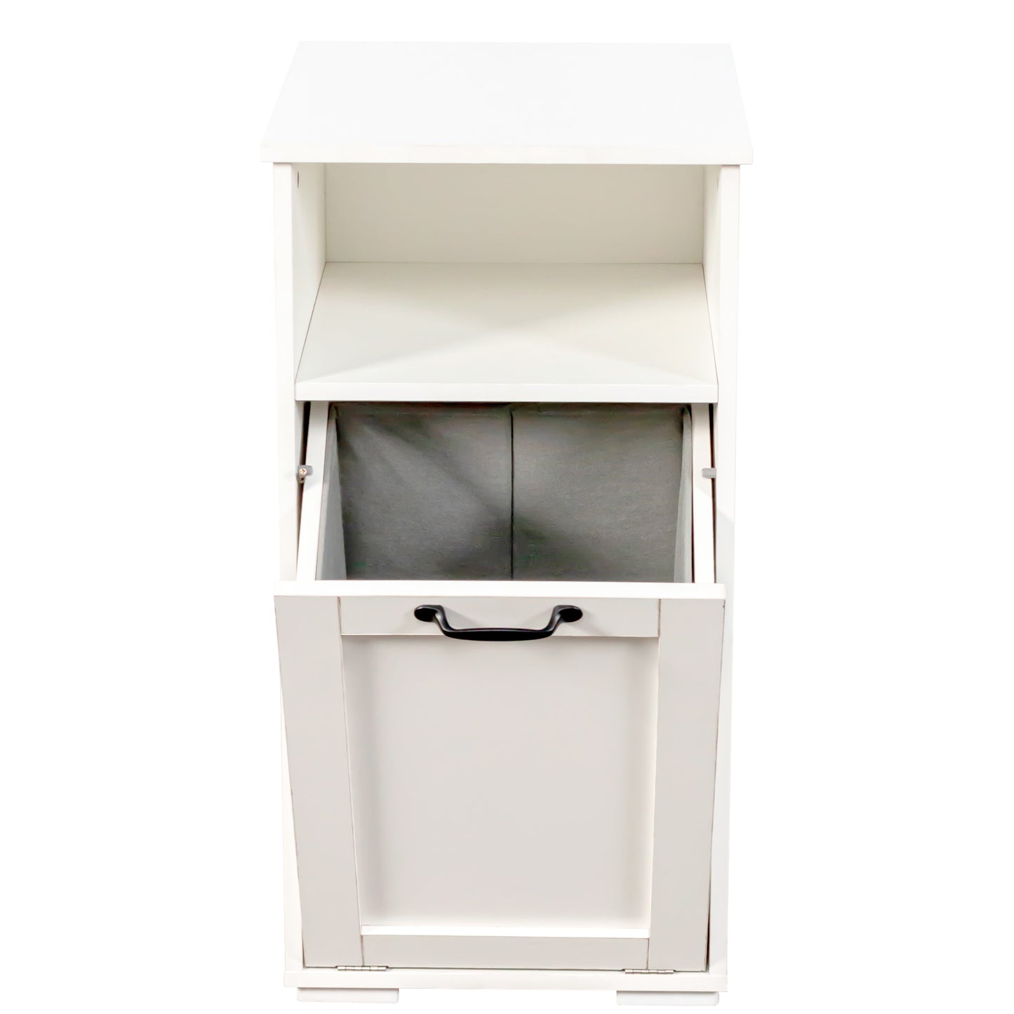 VIYET 29.5" Storage Cabinet, White Particle Board+MDF Storage Cabinet w/ 1 Removable Liner Bag & Open Shelf