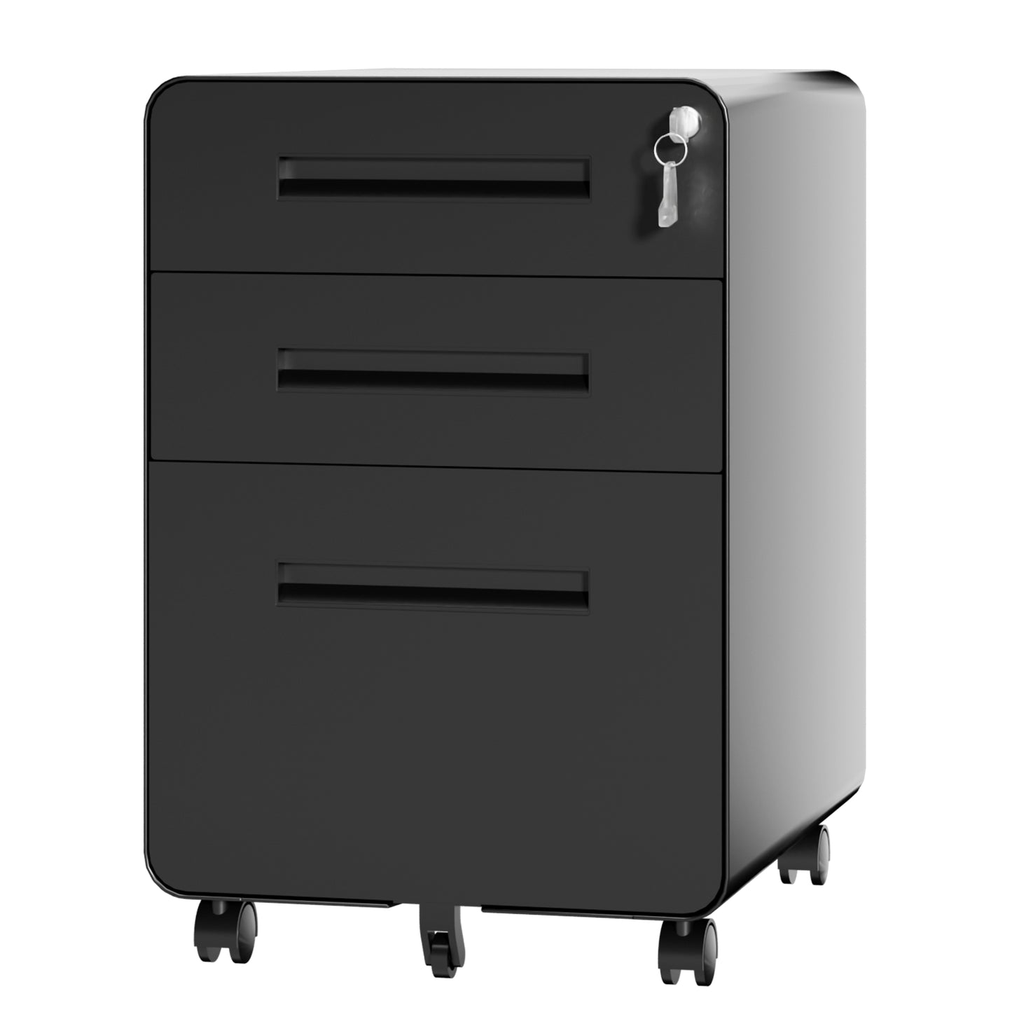 VIYET 3 Drawer Filing Cabinet with Lock, Black Rolling Metal Office Cabinet, Secure Document Storage Organizer for Letter & Legal Files