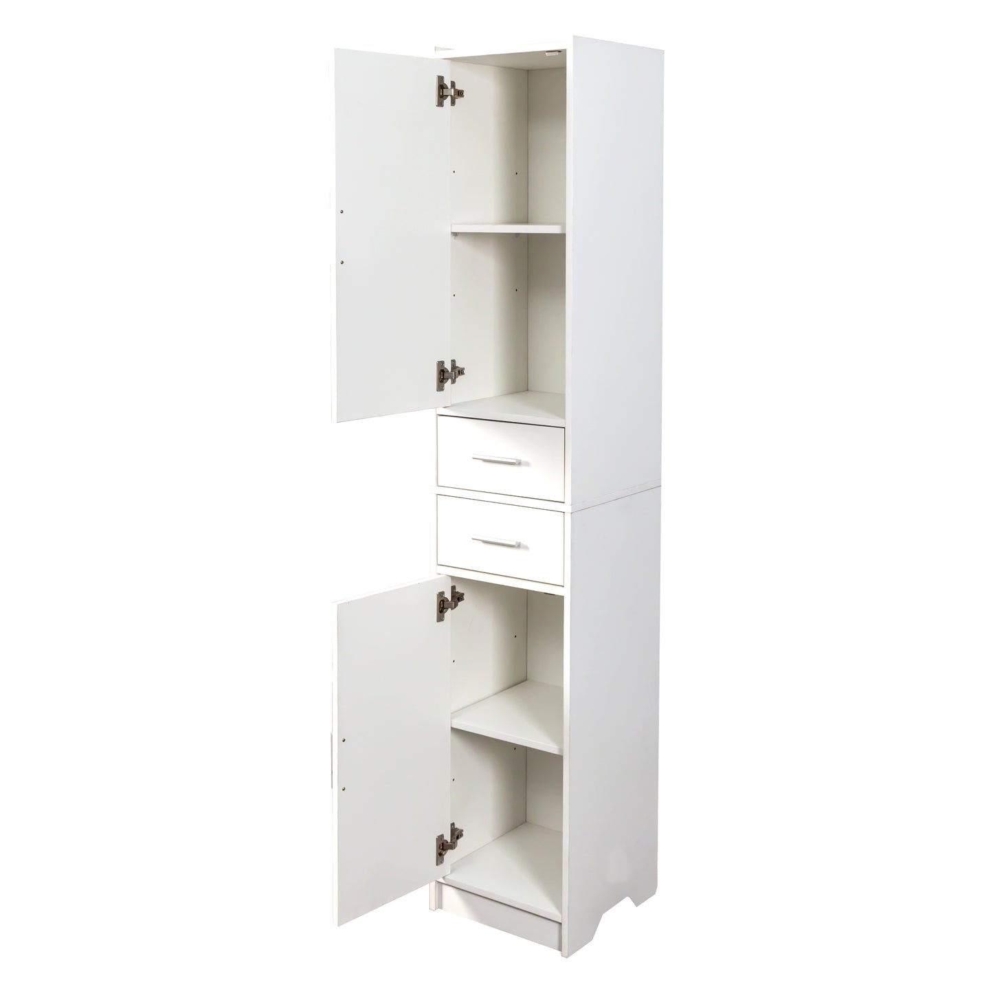 VIYET 71" Tall Narrow Storage Cabinet - White Particle Board+MDF, 2 Doors, 2 Drawers, Adjustable Shelves, Kitchen Use