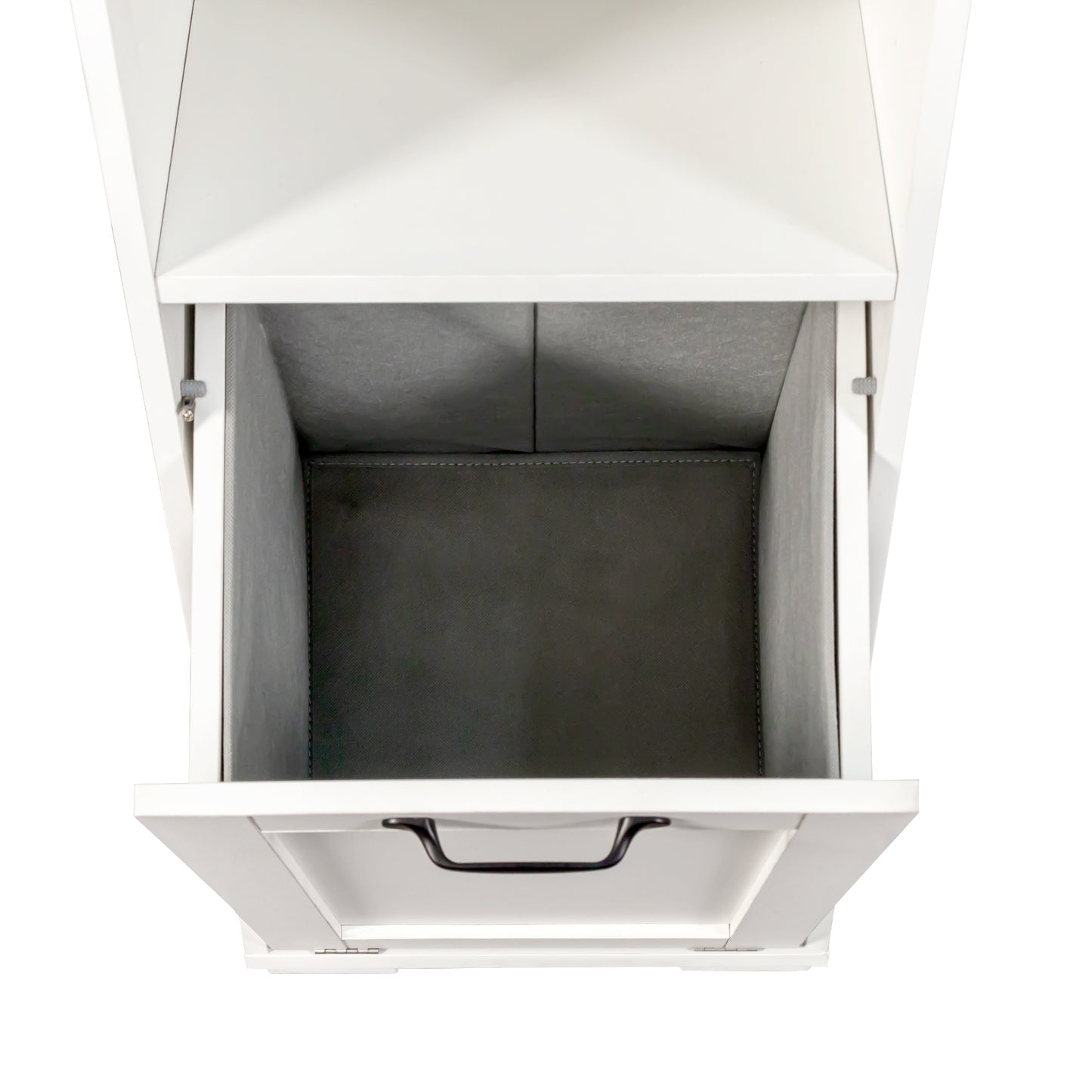 VIYET 29.5" Storage Cabinet, White Particle Board+MDF Storage Cabinet w/ 1 Removable Liner Bag & Open Shelf