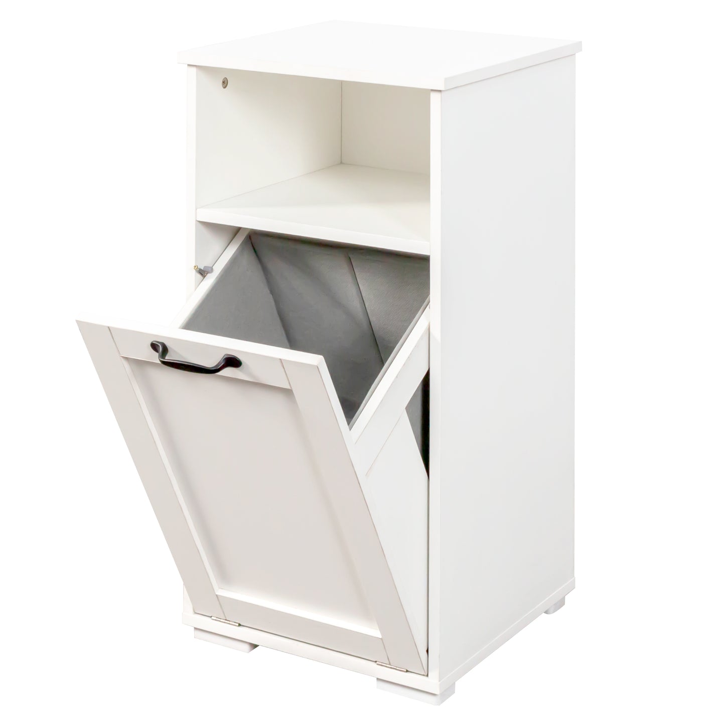 VIYET 29.5" Storage Cabinet, White Particle Board+MDF Storage Cabinet w/ 1 Removable Liner Bag & Open Shelf