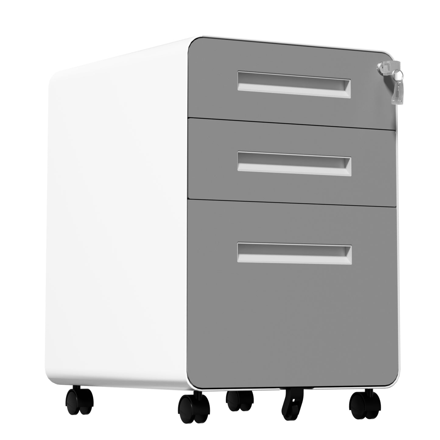VIYET 3 Drawer Mobile File Cabinet, Gray Metal Rolling Filing Cabinet with Lock, Steel Office Storage Cabinet on Wheels for Letter Legal Files, Home Office Organizer