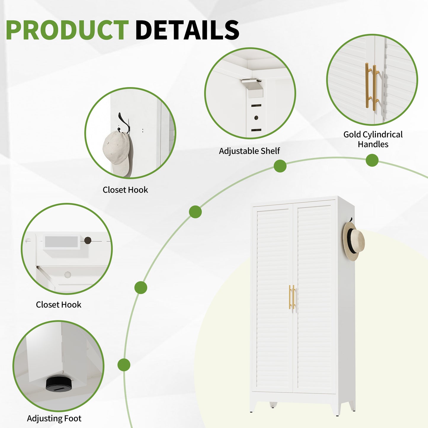 VIYET 71" Metal Wardrobe Closet with 2 Doors, Hanging Rod & Adjustable Shelves, Freestanding Steel Storage Cabinet for Bedroom, Apartment, Dorm