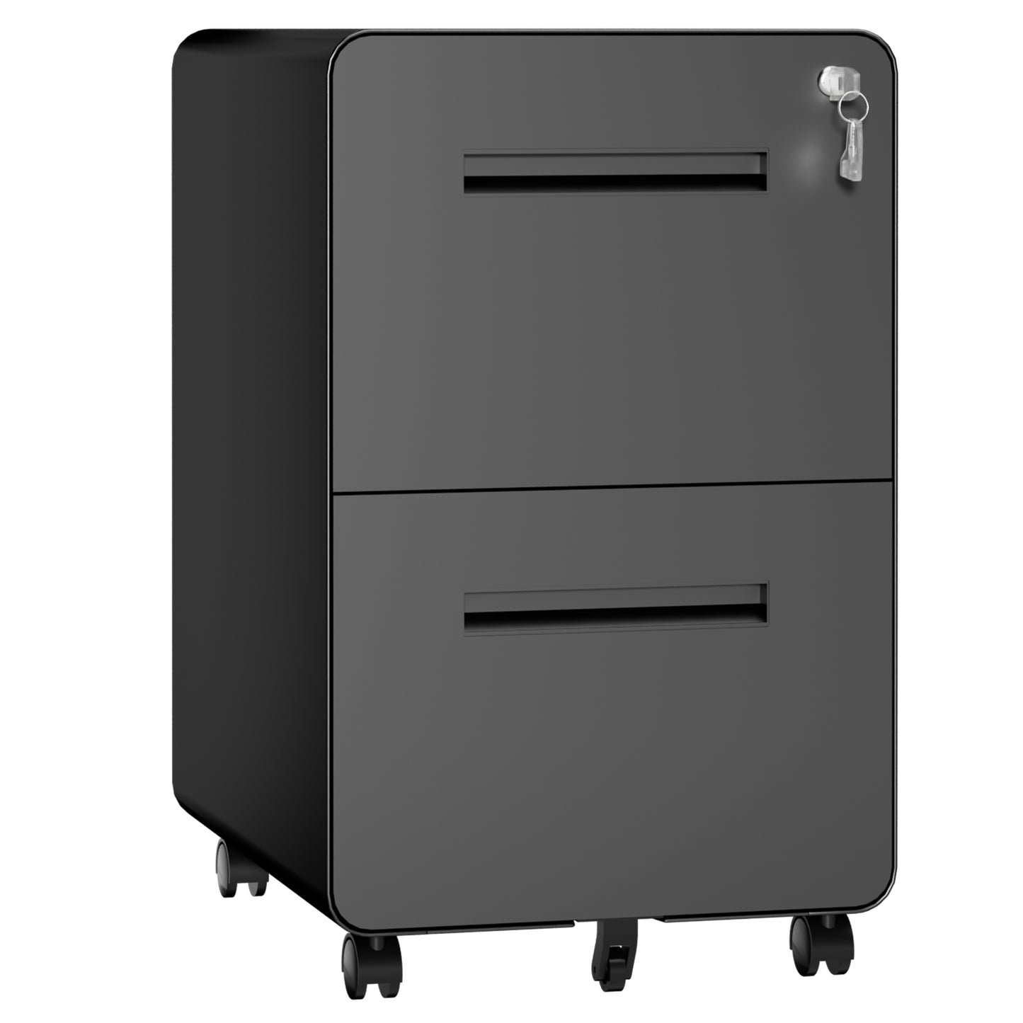 VIYET 2 Drawer Rolling File Cabinet, Black Metal Mobile Filing Cabinet with Lock, Steel Office Storage Cabinet for Letter Legal Files, Home Office Organizer