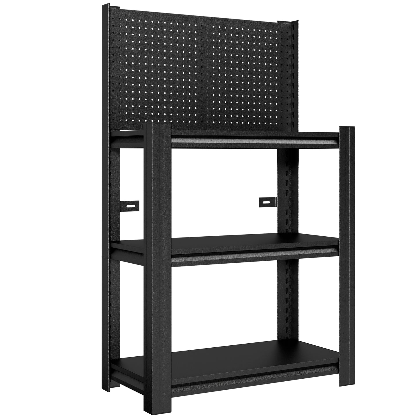 VIYET 3-Tier Metal Storage Shelf with Pegboard, 660 lbs Capacity, Adjustable Garage Shelving Rack for Tools, Workshop, Basement & Utility Room