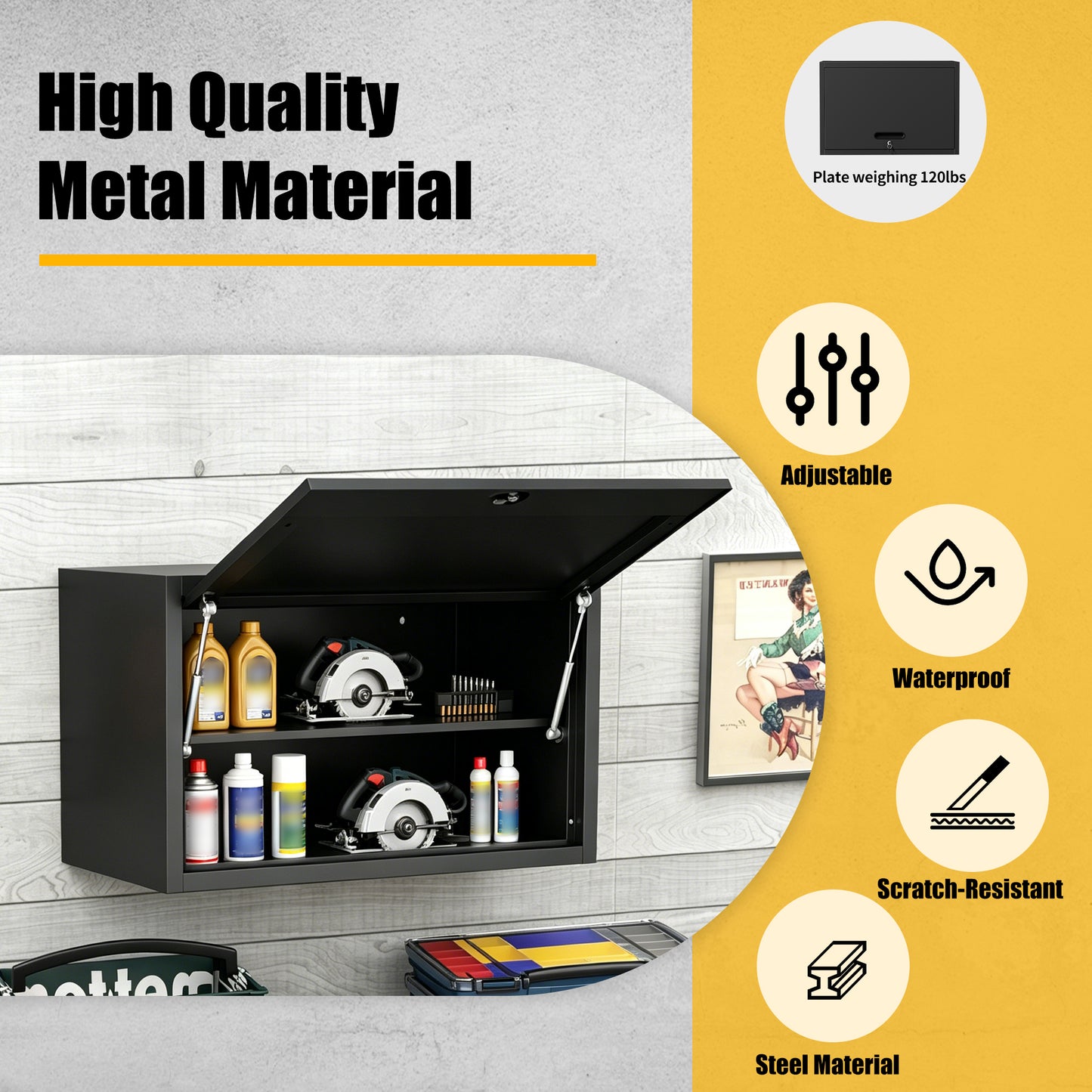 VIYET 30" Wall Mounted Metal Storage Cabinet with Lock, Heavy Duty Steel Garage Wall Cabinet with Adjustable Shelf