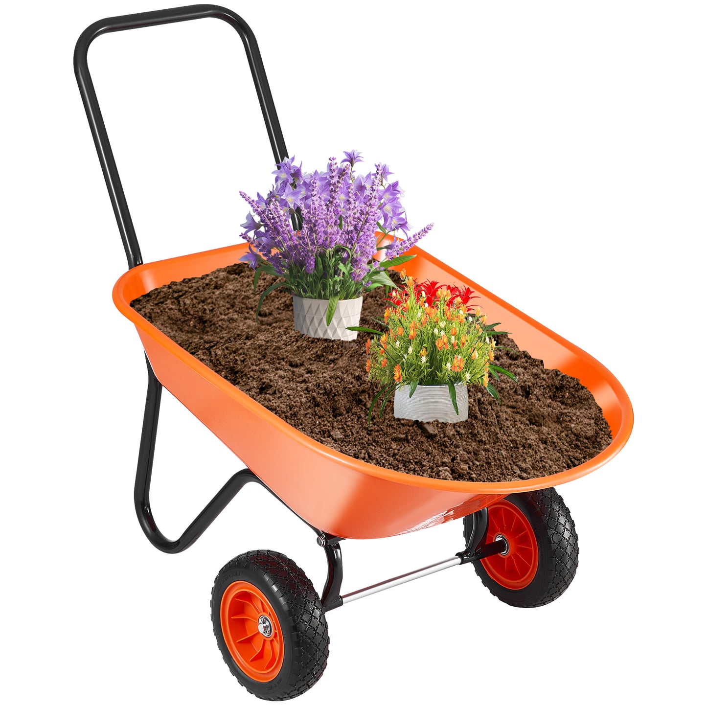 VIYET 2-Wheel Wheelbarrow Cart 5 Cu. Ft. 397 Lbs Capacity, Heavy-Duty Garden Dump Cart with 10" Solid Foam Wheels & Padded Handle for Lawn Farm Outdoor