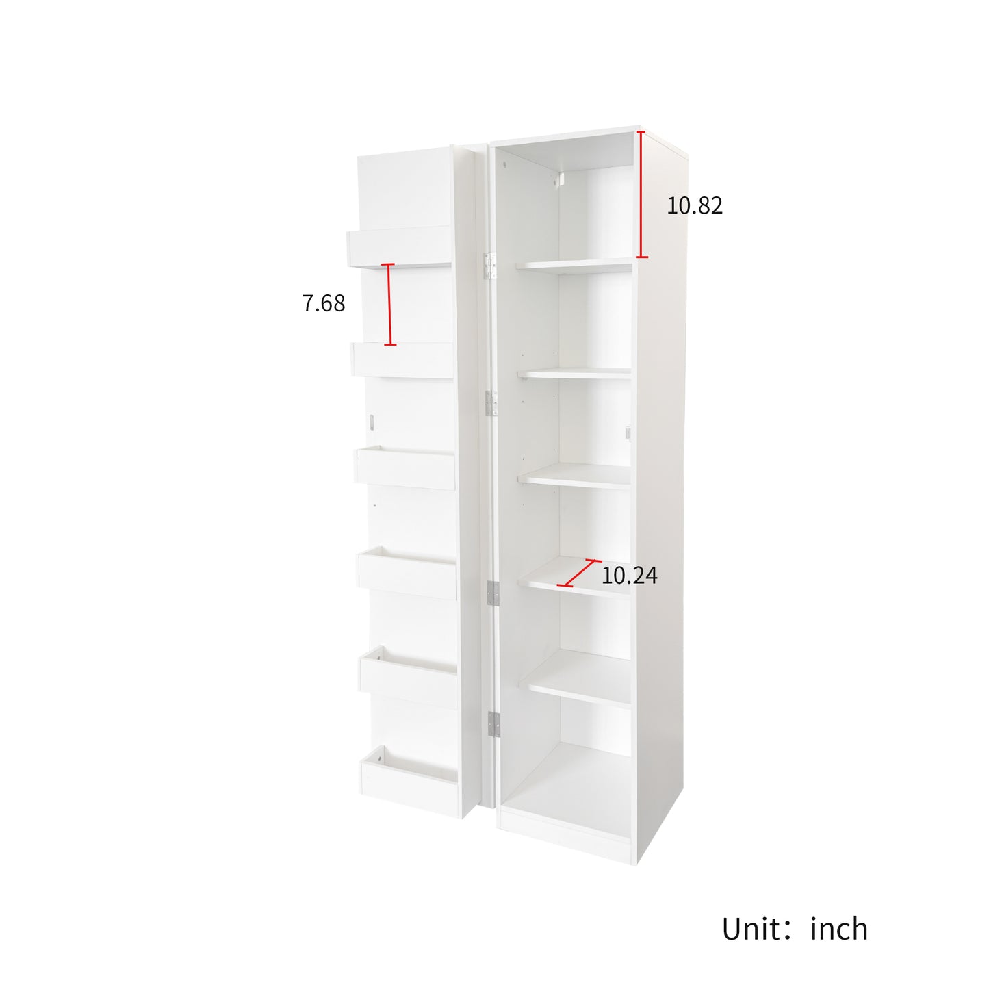 VIYET 71" Freestanding Kitchen Pantry Cabinet - White Particle Board+MDF, 2 Adjustable Shelves, Side Racks