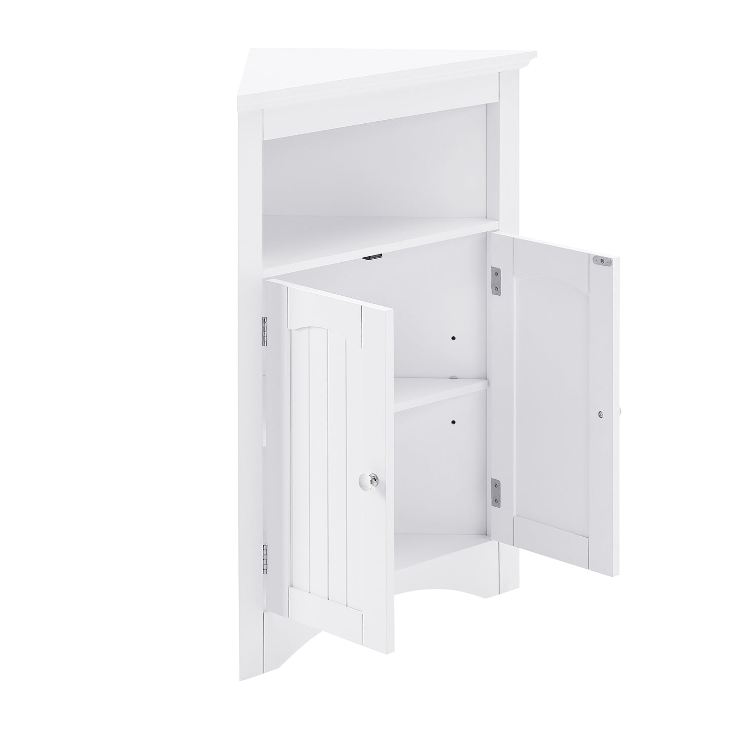 VIYET 32" Multifunctional Corner Cabinet - White MDF, Freestanding, Doors & Adjustable Shelves(Bathroom/Kitchen/Living Room Organizer)