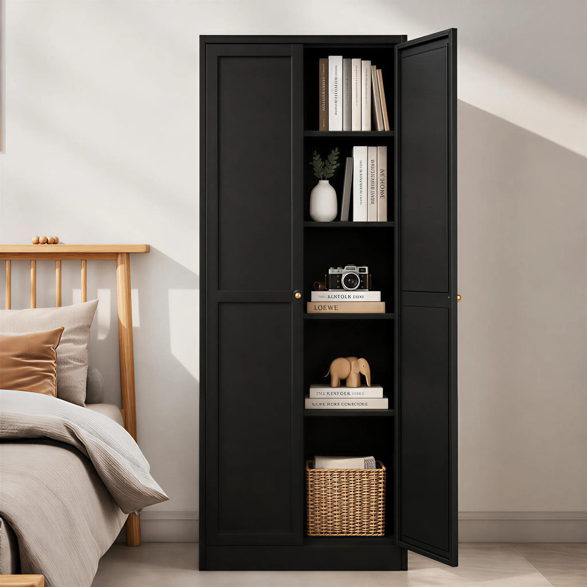VIYET 72" Black Metal Pantry Cabinet with Doors, 5 Adjustable Shelves, Freestanding Kitchen Storage Cabinet for Pantry, Bathroom & Home