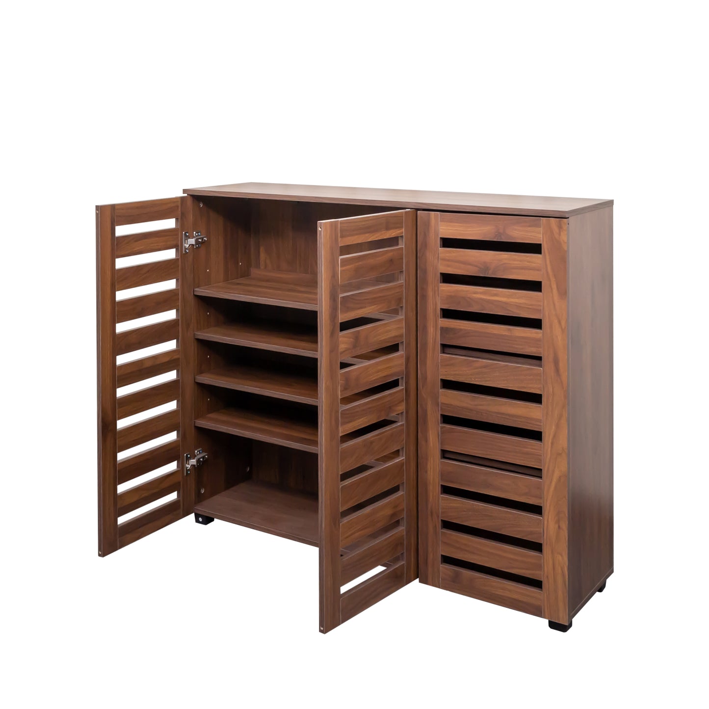VIYET 38.7" 5-Tier Shoe Cabinet, Walnut Particle Board+MDF Organizer w/ Adjustable Shelves & Louvered Doors