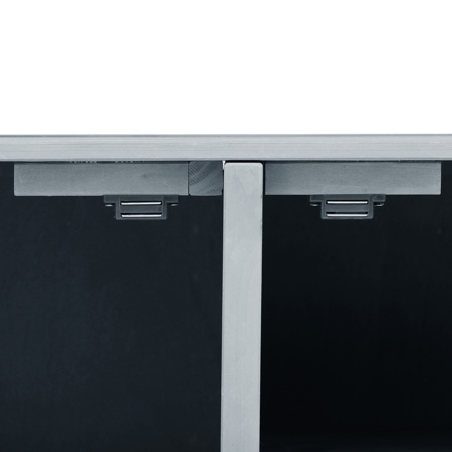 VIYET 43" K&K Outdoor Kitchen Island, Grey-Blue Solid Wood Grill Cart w/ Stainless Steel Top (Raised Shelf+Adjustable Storage Rack)