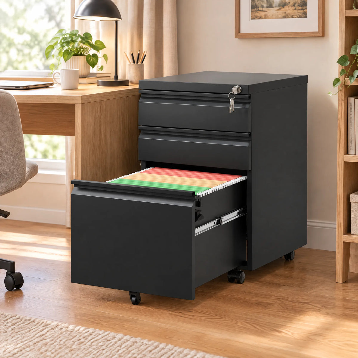 VIYET 2-Drawer Mobile Metal File Cabinet in Antique White with Lock, Rolling Under Desk Storage for Letter, Legal & A4 Files, Fully Assembled Except Wheels