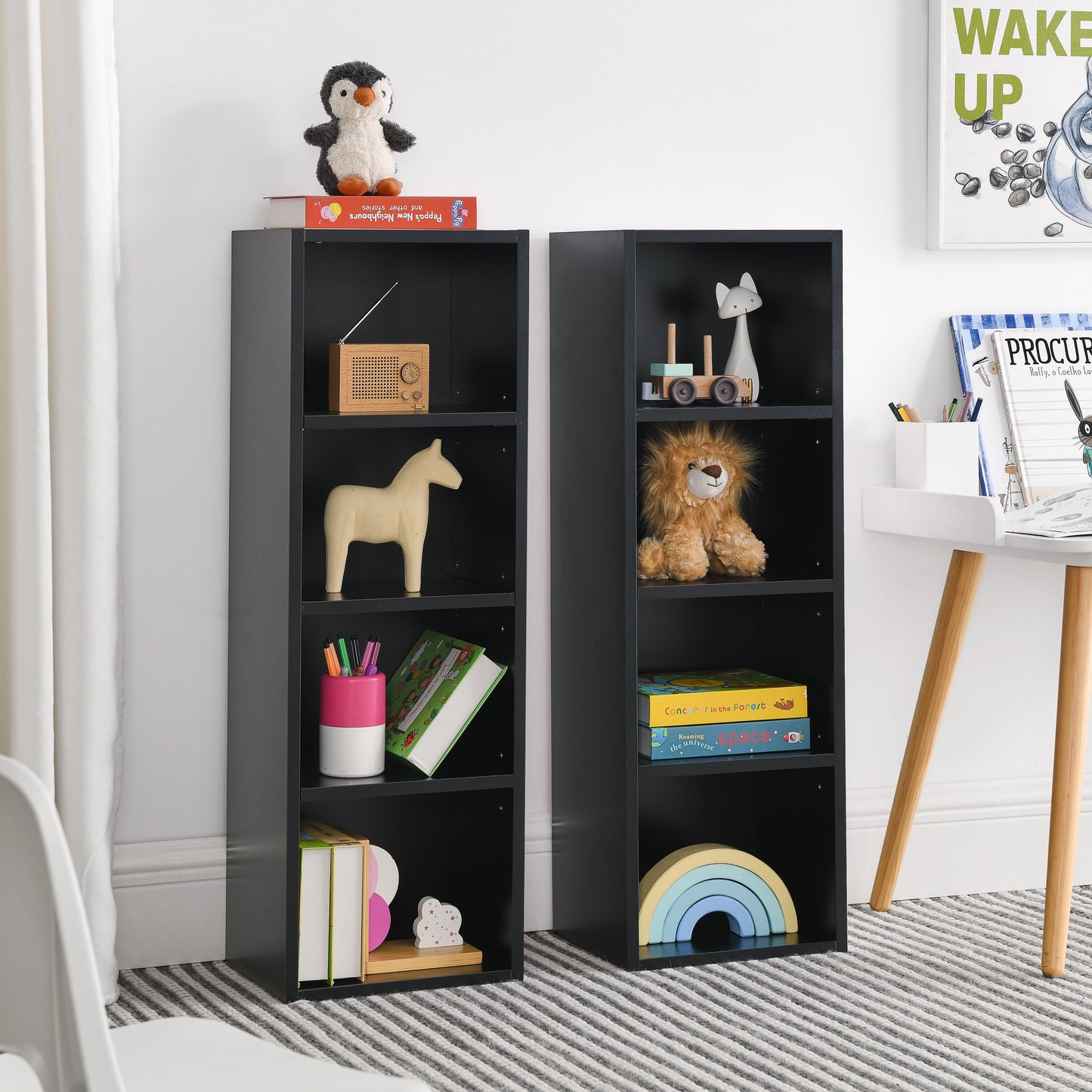 VIYET 11.6"×9.3"×70.9" 8-Tier Media Tower Rack - Black MDF, Adjustable Shelves
