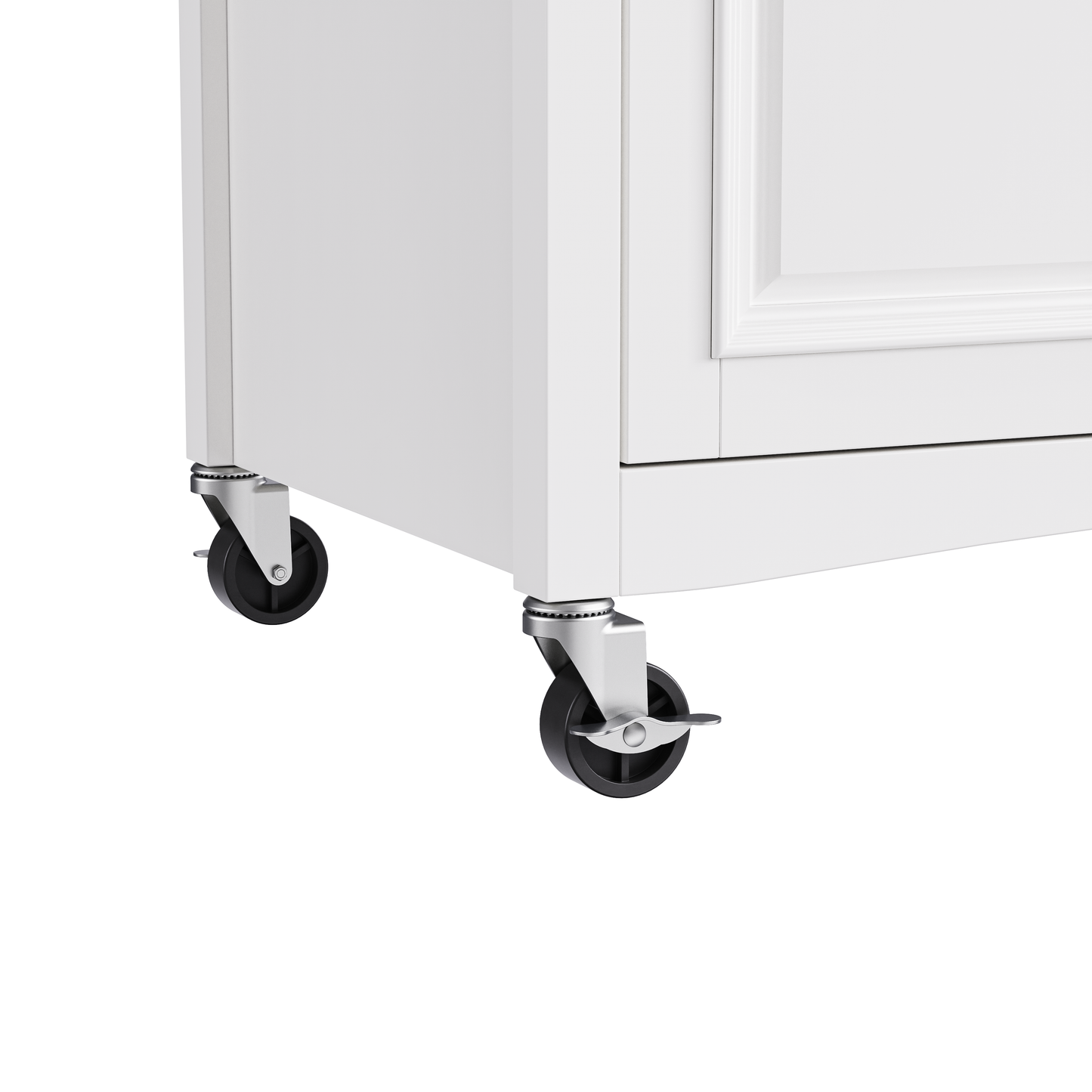 VIYET 36" K&K Kitchen Island with Drop Leaf, White MDF Storage Cart w/ Oak Veneer Top (2 Doors+5 Drawers+Adjustable Shelf)