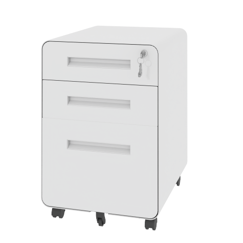 VIYET 23"H Mobile File Cabinet with Lock - All-Steel Fully Assembled, Anti-Tip Design & Locking Casters, Fits A4/Letter, for Home/Office (Black+White)