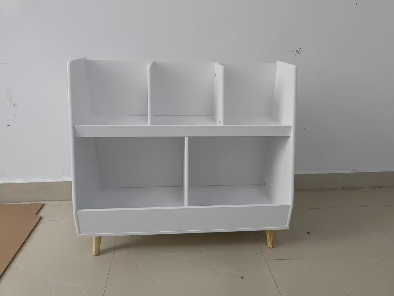 VIYET 28" Kids 5-Cubby Bookshelf Toy Organizer,White Wooden 2-Tier Storage Rack w/ Pine Legs (Anti-Tipping Nursery/Playroom Organizer)