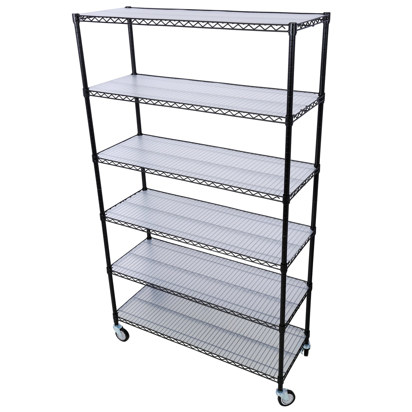 VIYET 6 Tier 6000LBS NSF Metal Wire Shelving, Heavy Duty Adjustable Rack with Wheels & Shelf Liners (Black, 84"H×48"L×20"D)