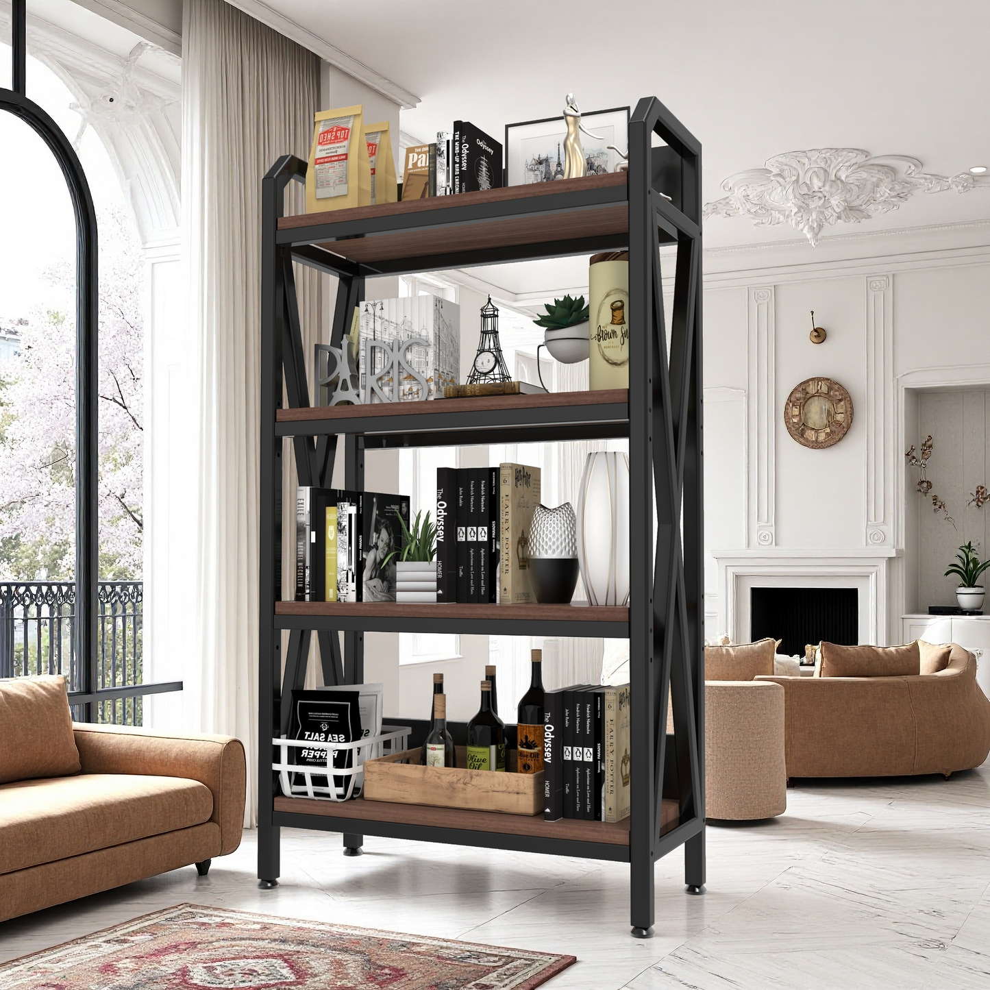 VIYET 56.3"H 4-Level Bakers Rack, Metal & Wooden Kitchen Storage Shelf (Adjustable Multi-Scene Organizer for Garage/Pantry/Bathroom)